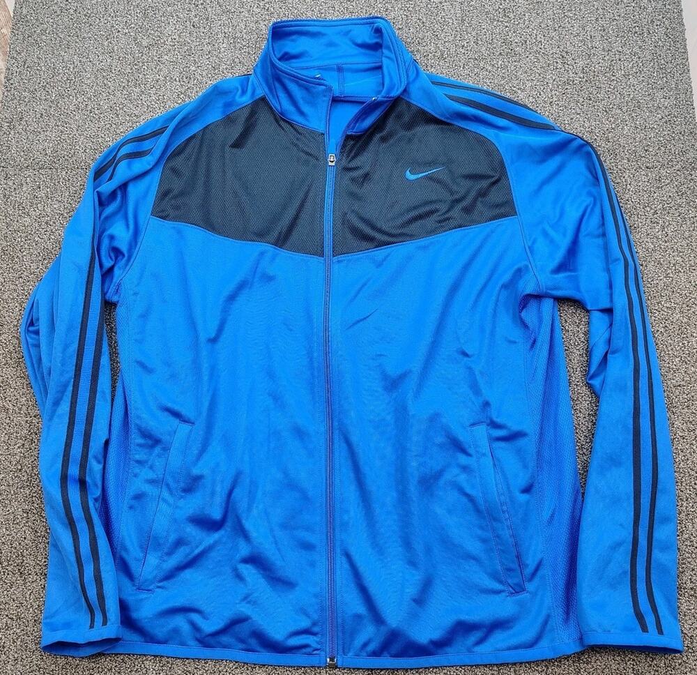 Nike Track Jacket Mens Size XL Blue Black Epic Training Knit Full Zip Mock Neck